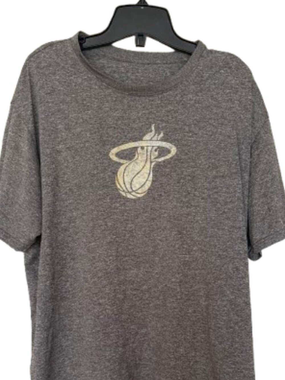 Miami Heat NBA Athletic T-Shirt Men's L Heather Gray Metallic Gold Logo